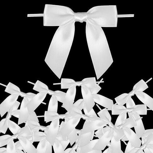 2.5" White Satin Ribbon Twist Tie Bows for Gift Wrapping - 30 Counts in Kuwait