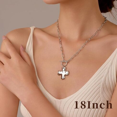 Joxevyia Gold Cross Necklace for Women Hammered Cross Pendant Toggle Clasp Paperclip Chain Statement Choker Bold Faith Jewelry Gift in Saudi Arabia