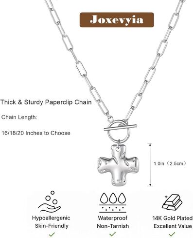 Joxevyia Gold Cross Necklace for Women Hammered Cross Pendant Toggle Clasp Paperclip Chain Statement Choker Bold Faith Jewelry Gift in Saudi Arabia