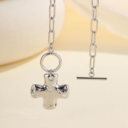Joxevyia Gold Cross Necklace for Women Hammered Cross Pendant Toggle Clasp Paperclip Chain Statement Choker Bold Faith Jewelry Gift in Saudi Arabia