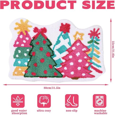 Whaline Christmas Rug Pink Green Christmas Tree Bath Mat Non Slip Doormat Xmas Winter Front Mat for Holiday Home Bathroom Decoration in Saudi Arabia