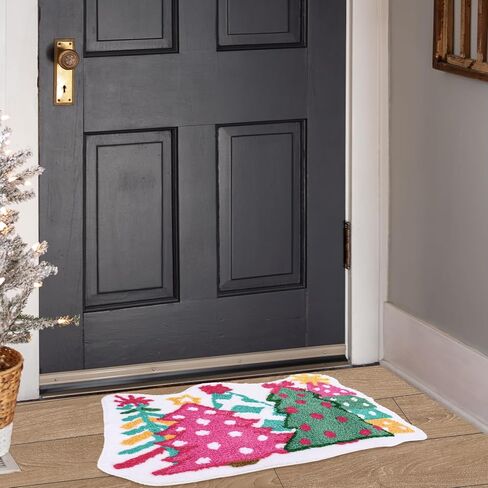 Whaline Christmas Rug Pink Green Christmas Tree Bath Mat Non Slip Doormat Xmas Winter Front Mat for Holiday Home Bathroom Decoration in Saudi Arabia