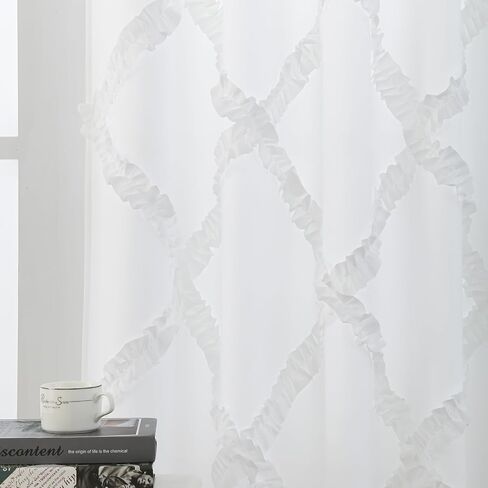 GARSTYLE White Ruffle Diamond Fabric Curtain for Windows with Rod Pocket, 51 x 84 Inch, 2 Panels in Saudi Arabia