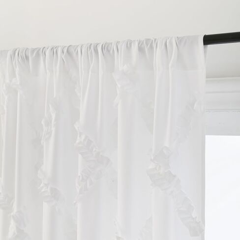 GARSTYLE White Ruffle Diamond Fabric Curtain for Windows with Rod Pocket, 51 x 84 Inch, 2 Panels in Saudi Arabia