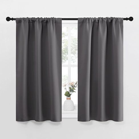 Grey Window Curtains for Bedroom - Home Decoration Thermal Insulated Rod Pocket Blackout Blinds & Drapes for Small Windows (Gray, 2 Panels, W29 x L40 -Inch) in Saudi Arabia