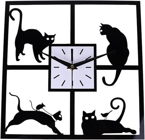 Amosfun Square Kitten Wall Clock Silent Analog Cat Clock with Night Light Battery Operated Cute Animal Wall Decor for Bedroom Study Room in Saudi Arabia