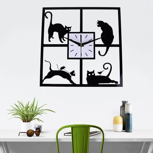 Amosfun Square Kitten Wall Clock Silent Analog Cat Clock with Night Light Battery Operated Cute Animal Wall Decor for Bedroom Study Room in Saudi Arabia