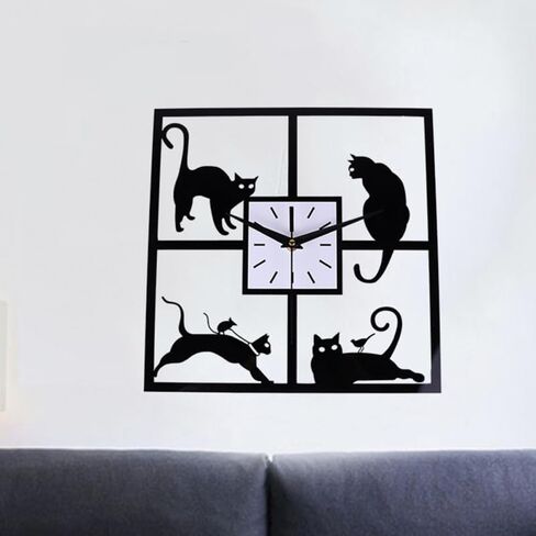 Amosfun Square Kitten Wall Clock Silent Analog Cat Clock with Night Light Battery Operated Cute Animal Wall Decor for Bedroom Study Room in Saudi Arabia