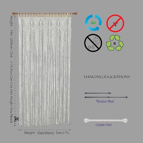 ستارة Atsweetlife Macrame مصنوعة يدويًا ستائر مدخل بوهو، لوحة خلفية باب هيبي معلقة لديكور الزفاف ستارة مقسمة بغطاء بوهيمي لغرفة النوم (أصلية، 90 × 200 سم / 35 × 79 بوصة، وردي) in Kuwait