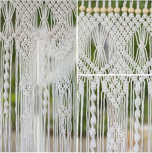 ستارة Atsweetlife Macrame مصنوعة يدويًا ستائر مدخل بوهو، لوحة خلفية باب هيبي معلقة لديكور الزفاف ستارة مقسمة بغطاء بوهيمي لغرفة النوم (أصلية، 90 × 200 سم / 35 × 79 بوصة، وردي) in Kuwait