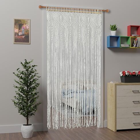 ستارة Atsweetlife Macrame مصنوعة يدويًا ستائر مدخل بوهو، لوحة خلفية باب هيبي معلقة لديكور الزفاف ستارة مقسمة بغطاء بوهيمي لغرفة النوم (أصلية، 90 × 200 سم / 35 × 79 بوصة، وردي) in Kuwait