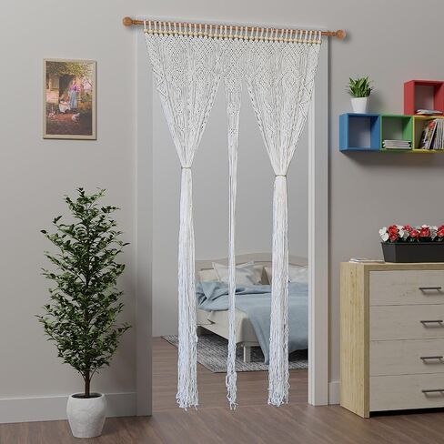 ستارة Atsweetlife Macrame مصنوعة يدويًا ستائر مدخل بوهو، لوحة خلفية باب هيبي معلقة لديكور الزفاف ستارة مقسمة بغطاء بوهيمي لغرفة النوم (أصلية، 90 × 200 سم / 35 × 79 بوصة، وردي) in Kuwait