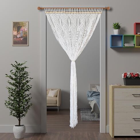 ستارة Atsweetlife Macrame مصنوعة يدويًا ستائر مدخل بوهو، لوحة خلفية باب هيبي معلقة لديكور الزفاف ستارة مقسمة بغطاء بوهيمي لغرفة النوم (أصلية، 90 × 200 سم / 35 × 79 بوصة، وردي) in Kuwait
