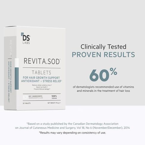 أقراص دعم الشعر ريفيتا.سود من دي إس لابز - مكمل يومي لصحة الشعر مع سوبر أكسيد ديسموتاز والزنك والأشواغاندا، للرجال والنساء، 30 قرصًا in Kuwait