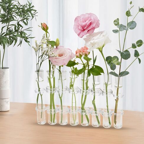 DUZFOREI 8Pcs Test Tube Vase Decorative Glass Flower Vase Hinged Flower Vases Test Tube Hinged Bud Test Tubes Vases Propagation Station Plant Holder Tubos for Home Balcony Wedding Decor in Saudi Arabia