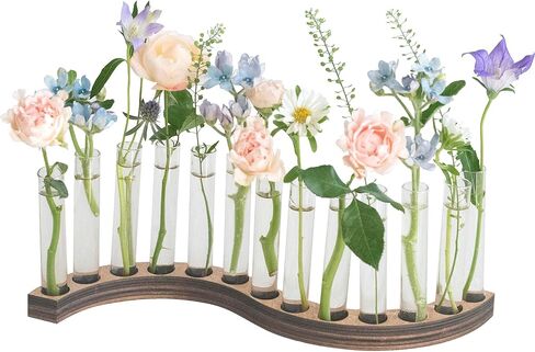 Test Tube Vases for Flowers，Small Plant Propagation Station，S Shape Plant Terrarium with Wooden Stand(Amber) in Saudi Arabia