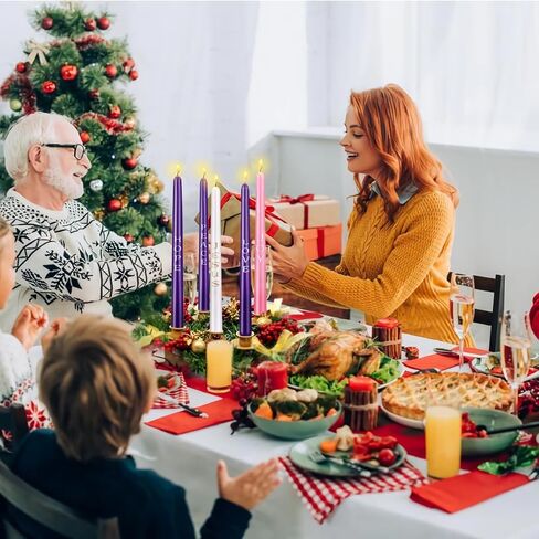 Set of 5 Christmas Advent Candles with Words Love, Peace, Hope, Joy and Jesus, Dripless Unscented 10 Inch Tall Skinny Wax Taper Candlesticks - 3 Purple, 1 Pink and 1 White in Saudi Arabia