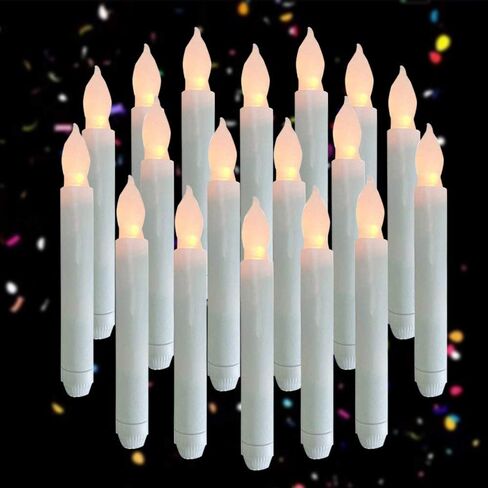 Houdlee Set of 24 Warm White Battery Operated Taper Candles Wax Dipped LED Flicker Amber Realistic Long Taper Candles for Birthday Wedding Party Décor Long Lasting -Batteries Not Included in Kuwait