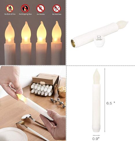 Houdlee Set of 24 Warm White Battery Operated Taper Candles Wax Dipped LED Flicker Amber Realistic Long Taper Candles for Birthday Wedding Party Décor Long Lasting -Batteries Not Included in Kuwait