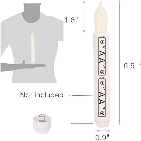 Houdlee Set of 24 Warm White Battery Operated Taper Candles Wax Dipped LED Flicker Amber Realistic Long Taper Candles for Birthday Wedding Party Décor Long Lasting -Batteries Not Included in Kuwait