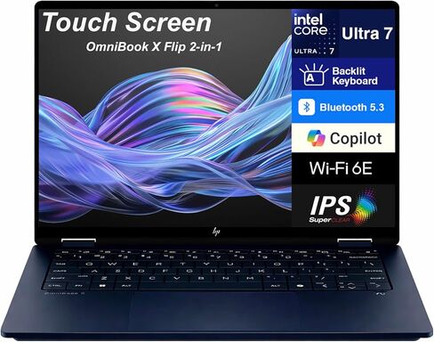 HP OmniBook X Flip 2-in-1 AI PC 2-in-1 Laptop 14.0" Touchscreen IPS WUXGA Display (Intel Ultra 7-256V, 16GB LPDDR5X, 1TB PCIe SSD, Backlit KB, Thunderbolt 4, WiFi 6E, Webcam, Win 11 Pro) in Saudi Arabia