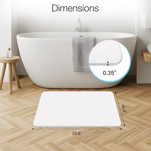 Yinoos Diatomite Stone Bath Mat, Premium Non-Slip Natural Diatomaceous Earth Bathtub Quick Drying Mats for Bathroom Floor (23.6" x 15.4" White) in Saudi Arabia