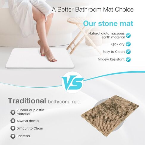 Yinoos Diatomite Stone Bath Mat, Premium Non-Slip Natural Diatomaceous Earth Bathtub Quick Drying Mats for Bathroom Floor (23.6" x 15.4" White) in Saudi Arabia