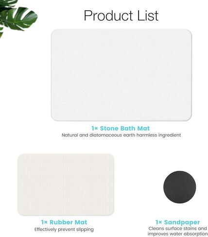 Yinoos Diatomite Stone Bath Mat, Premium Non-Slip Natural Diatomaceous Earth Bathtub Quick Drying Mats for Bathroom Floor (23.6" x 15.4" White) in Saudi Arabia