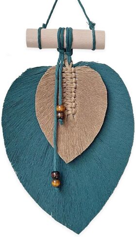 Macrame Cotton Colorful Leaves Wall Hanging, Boho Style, Soft & Durable, Bedroom & Living Room Decor, Ideal for Spring, Home Party Hanging Art (Dark Green and Coffee) in Saudi Arabia