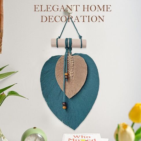 Macrame Cotton Colorful Leaves Wall Hanging, Boho Style, Soft & Durable, Bedroom & Living Room Decor, Ideal for Spring, Home Party Hanging Art (Dark Green and Coffee) in Saudi Arabia