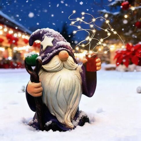 Resin Gnome تمثال في الهواء الطلق ديكور مضاد للماء الأسلحة الشمسية LED أضواء Gnome Garden Garden Sculpture Decorations for Outside Fair Patio Yard Ornament (Gnome) in Saudi Arabia