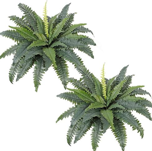 Dremisland Artificial Boston Fern Bush Set of 2 Large Artificial Ferns for Outdoors 30" Fake Ferns Hanging Faux Fern Artificial Bush Plants for Outdoors Planter Indoor Home Garden Porch Decor in Kuwait