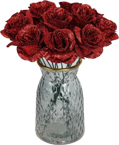 Rzoukler 30PCS Silver Roses Artificial Flowers Fake Glitter Roses Silk Flower for DIY Crafts Wedding Bouquet Party Home Decor(Silver) in Saudi Arabia