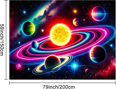 BlissYard Blacklight نسيج الفضاء غالاكسي ديكور 78x59 بوصة النيون كوكب يتوهج في خلفية داكنة Blacklight نسيج المشهد النظام الشمسي لغرفة النوم الجدار شنقا غرفة Trippy النوم الخيال العلمي نجمة الفن الكون in Kuwait
