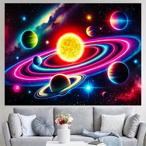 BlissYard Blacklight نسيج الفضاء غالاكسي ديكور 78x59 بوصة النيون كوكب يتوهج في خلفية داكنة Blacklight نسيج المشهد النظام الشمسي لغرفة النوم الجدار شنقا غرفة Trippy النوم الخيال العلمي نجمة الفن الكون in Kuwait