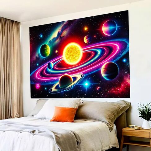 BlissYard Blacklight نسيج الفضاء غالاكسي ديكور 78x59 بوصة النيون كوكب يتوهج في خلفية داكنة Blacklight نسيج المشهد النظام الشمسي لغرفة النوم الجدار شنقا غرفة Trippy النوم الخيال العلمي نجمة الفن الكون in Kuwait