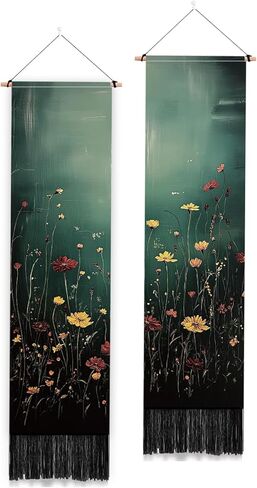 PLIGREAT 2 Pack Wildflowers Tapestry with Tassels, Vertical Bushes Wall Hanging Aesthetic Floral Wall Tapestry for Bedroom Living Dorm Room Home Narrow Art Decoration, 52" x 13" in Saudi Arabia