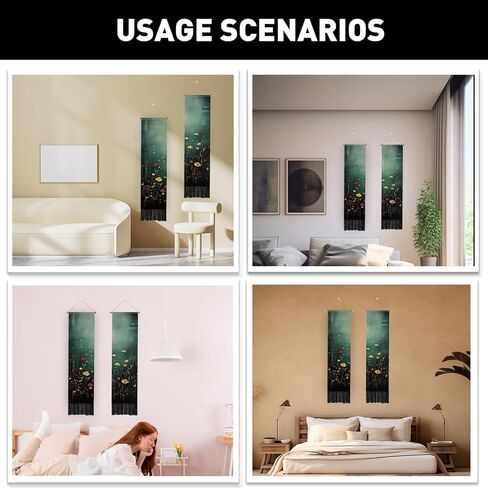 PLIGREAT 2 Pack Wildflowers Tapestry with Tassels, Vertical Bushes Wall Hanging Aesthetic Floral Wall Tapestry for Bedroom Living Dorm Room Home Narrow Art Decoration, 52" x 13" in Saudi Arabia