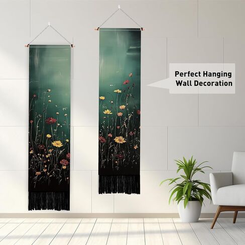 PLIGREAT 2 Pack Wildflowers Tapestry with Tassels, Vertical Bushes Wall Hanging Aesthetic Floral Wall Tapestry for Bedroom Living Dorm Room Home Narrow Art Decoration, 52" x 13" in Saudi Arabia
