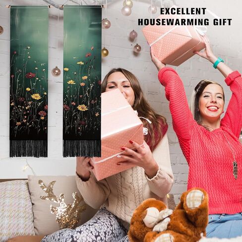 PLIGREAT 2 Pack Wildflowers Tapestry with Tassels, Vertical Bushes Wall Hanging Aesthetic Floral Wall Tapestry for Bedroom Living Dorm Room Home Narrow Art Decoration, 52" x 13" in Saudi Arabia