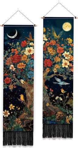 PLIGREAT 2 Pack Wildflowers Tapestry with Tassels, Vertical Bushes Wall Hanging Aesthetic Floral Wall Tapestry for Bedroom Living Dorm Room Home Narrow Art Decoration, 52" x 13" in Saudi Arabia
