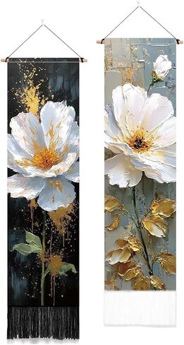 PLIGREAT 2 Pack Wildflowers Tapestry with Tassels, Vertical Bushes Wall Hanging Aesthetic Floral Wall Tapestry for Bedroom Living Dorm Room Home Narrow Art Decoration, 52" x 13" in Saudi Arabia