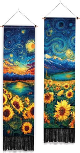 PLIGREAT 2 Pack Wildflowers Tapestry with Tassels, Vertical Bushes Wall Hanging Aesthetic Floral Wall Tapestry for Bedroom Living Dorm Room Home Narrow Art Decoration, 52" x 13" in Saudi Arabia