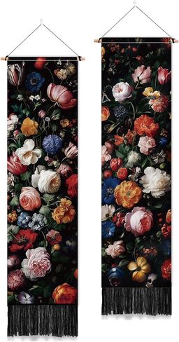 PLIGREAT 2 Pack Wildflowers Tapestry with Tassels, Vertical Bushes Wall Hanging Aesthetic Floral Wall Tapestry for Bedroom Living Dorm Room Home Narrow Art Decoration, 52" x 13" in Saudi Arabia