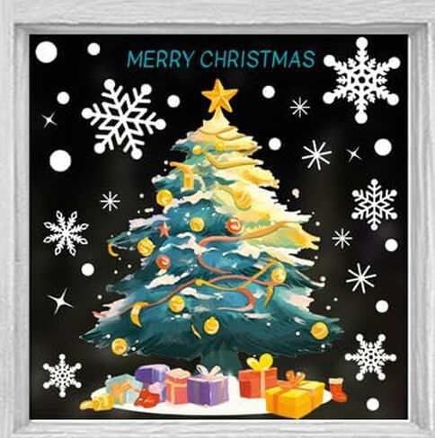 2 PCS Christmas Window Stickers Clings Xmas Trees Snowflakes Static Removable Party Supplies for Home Store Window Glass Decorations (Style5, 30x20cm) in Saudi Arabia
