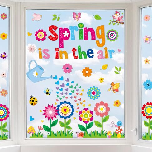 gisgfim Spring Window Clings Flower Window Spring Decoration Butterfly Floral Stickers Flower Decal Floral Glass Windows Decals for Summer Classroom Home Office Shop Display Decorations Party Supplies in Saudi Arabia