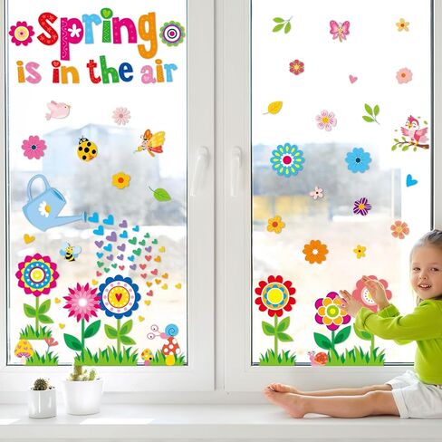 gisgfim Spring Window Clings Flower Window Spring Decoration Butterfly Floral Stickers Flower Decal Floral Glass Windows Decals for Summer Classroom Home Office Shop Display Decorations Party Supplies in Saudi Arabia