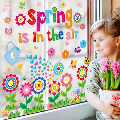 gisgfim Spring Window Clings Flower Window Spring Decoration Butterfly Floral Stickers Flower Decal Floral Glass Windows Decals for Summer Classroom Home Office Shop Display Decorations Party Supplies in Saudi Arabia