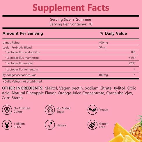 Josmon Her Juicy Premium Feminine Probiotics Gummies للنساء، علكات أنثوية بنكهة الأناناس مع دعم توازن درجة الحموضة في الدردار الزلق، تحسين المناعة، نباتي، خالي من الغلوتين، قرمزي، عبوة واحدة in Kuwait