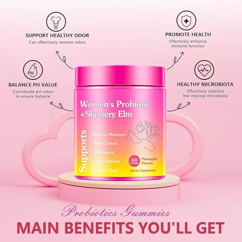 Josmon Her Juicy Premium Feminine Probiotics Gummies للنساء، علكات أنثوية بنكهة الأناناس مع دعم توازن درجة الحموضة في الدردار الزلق، تحسين المناعة، نباتي، خالي من الغلوتين، قرمزي، عبوة واحدة in Kuwait